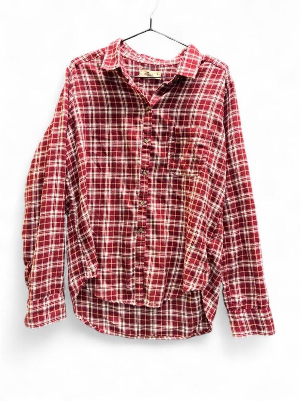 Hollister Co. red and white plaid button up shirt